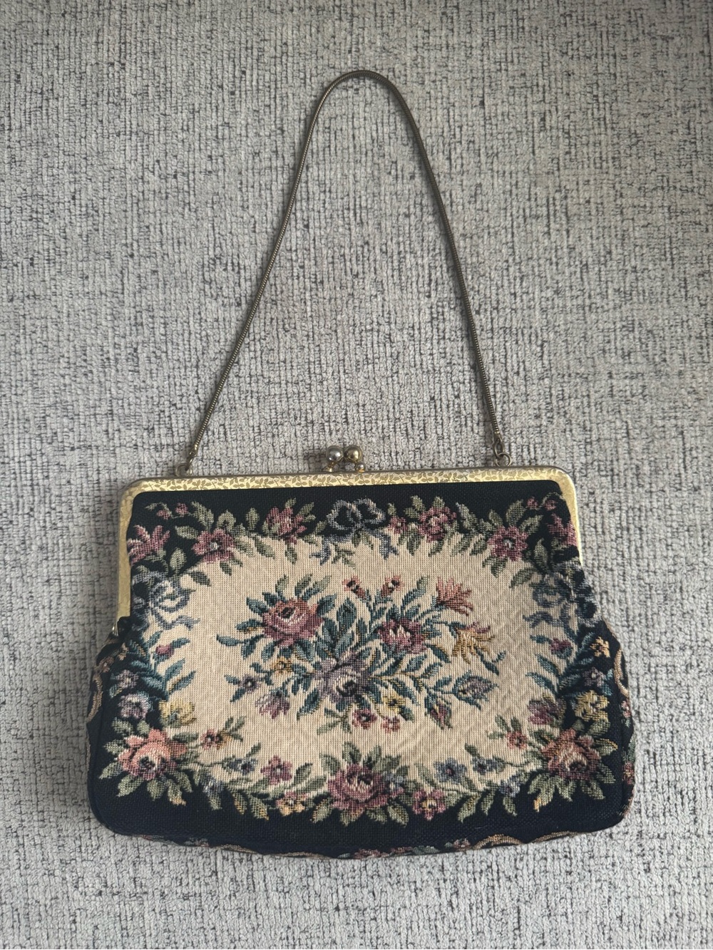 Floral Tapestry Frame Handbag Made in West Germany
